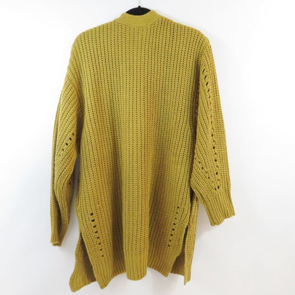 Dress Forum Cardigan Chunky Knit Relaxed Fit Sweater with Pockets M/L Mustard - Picture 2 of 6
